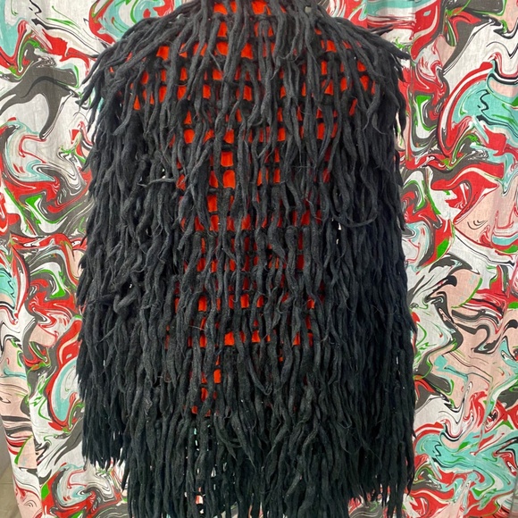 Shaggy black muppet/goth /festival/hippie Jacket wool, open crochet knit style - Picture 3 of 4